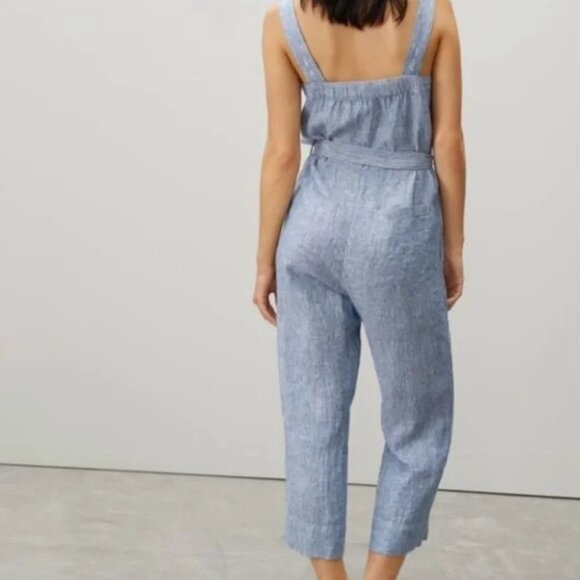 Everlane The Linen Picnic Jumpsuit (with belt),  White/Blue Pinstripe (2) - Picture 13 of 14